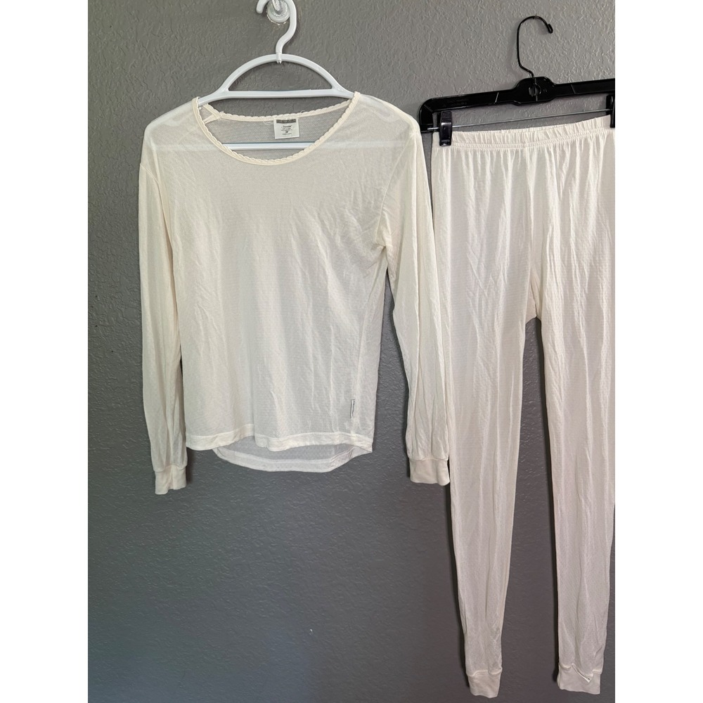 Terramar ThermaSilk 100% Pure Silk Pointelle Base Layer Set Cream SM